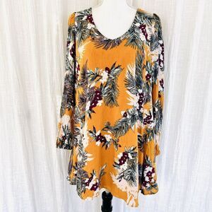 One The Land Yellow & Gray Floral Flowy Boho Fully Lined Dress ~ Medium